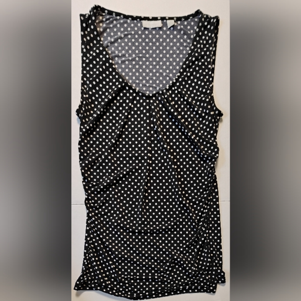 New‎ York & Co Black White Polka Dot Ruched Tank Top Women’s Size M Sleeveless